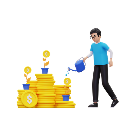 Investidor aumentando o dinheiro de investimento  3D Illustration