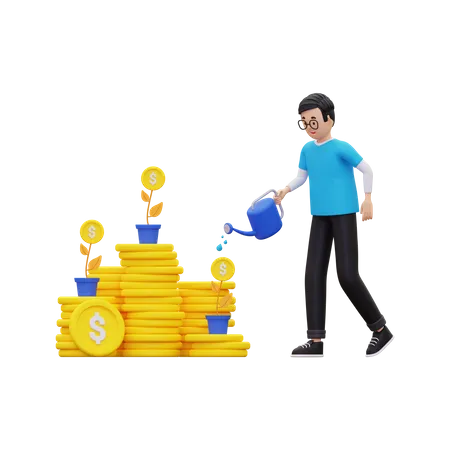 Investidor aumentando o dinheiro de investimento  3D Illustration