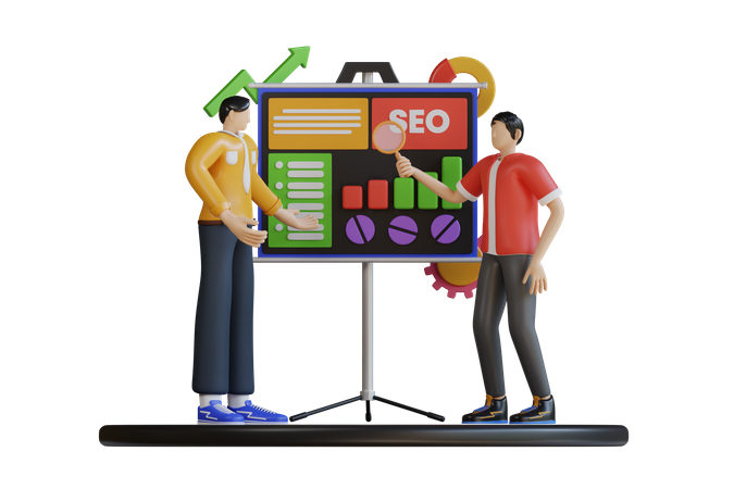 Investigación sobre estrategia de SEO  3D Illustration