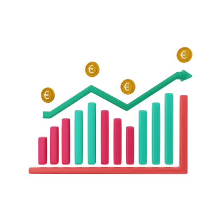 Aumento do investimento monetário em euros  3D Illustration