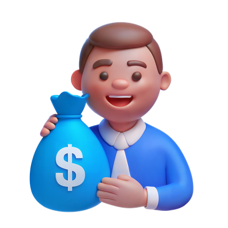 Investisseur avec sac d'argent  3D Icon