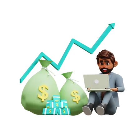 Investisseur masculin analysant l'augmentation du dollar  3D Illustration