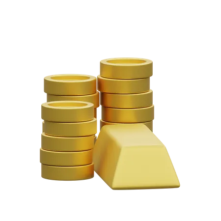 3 D Object Rendering Of Stack Of Coin And Gold Bar Icon Isolated 3D Illustration