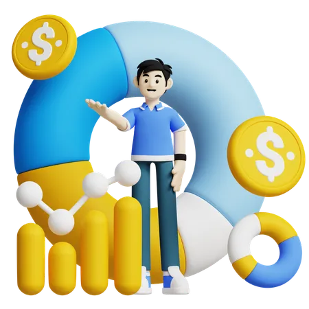 This 3 D Icon Features A Person Presenting Financial Data On A Pie Chart Perfect For Illustrating Investment Analysis And Financial Planning 3D Icon