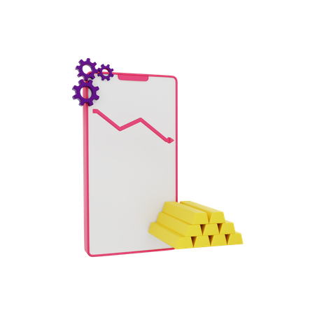 Investment chart is seen on the mobile gold bullion down  3D Icon