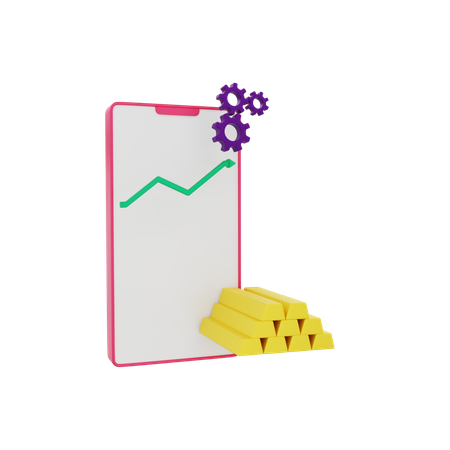 Investment chart is seen on the mobile gold bullion growing  3D Icon
