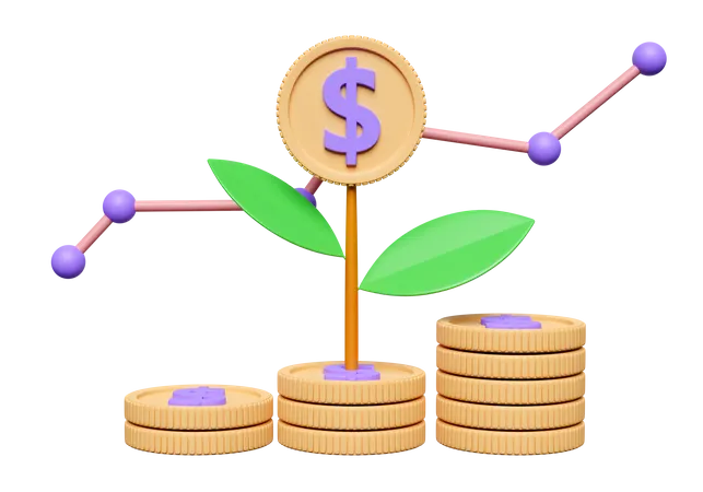 3 D Pile Coins Stack With Tree Graph Calculator Isolated Financial Success And Growth Or Saving Money Concept 3D Icon