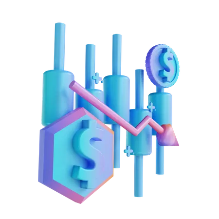 3 D Illustration Colorful Money Down Candlestick Chart 3D Illustration