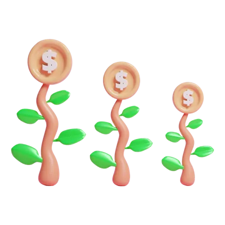 Dollar Coin Growing Graph With Trees Or Business Investment Graph With Dollar Coin And Trees 3D Icon