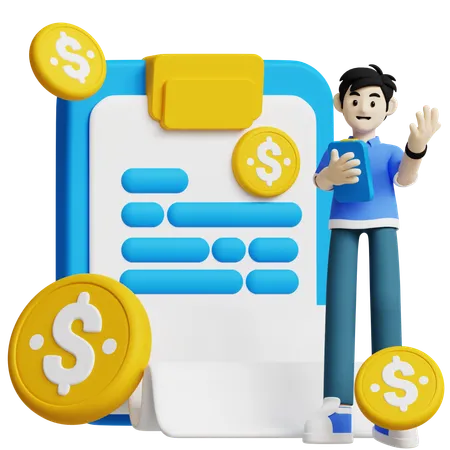 This 3 D Icon Showcases A Person Presenting An Investment Report With Dollar Coins Perfect For Illustrating Financial Analysis Report Presentations And Investment Documentation 3D Icon