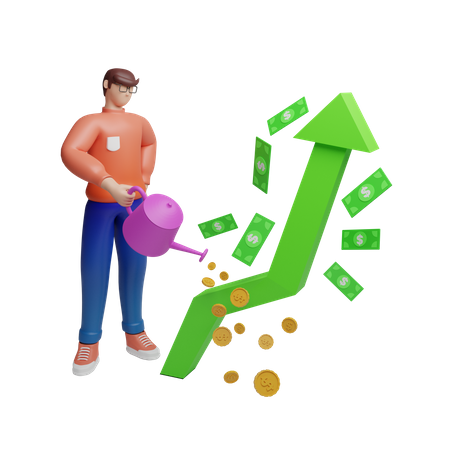 Investor growing investment money  3D Icon
