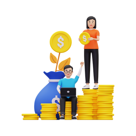 Investor growing investment money  3D Icon