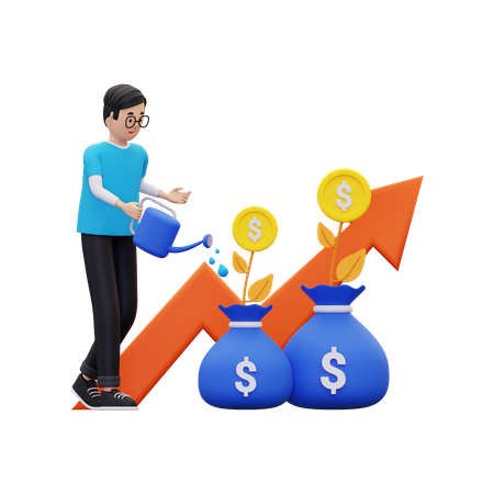 Investor growing investment money  3D Illustration