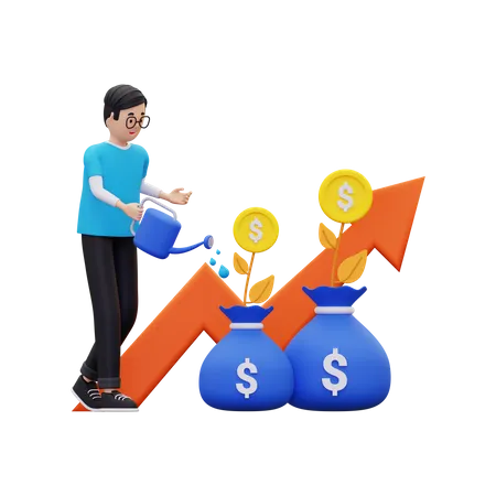 Investor growing investment money  3D Illustration