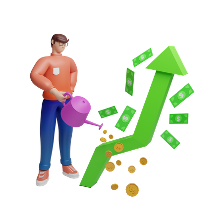 Investor growing investment money  3D Illustration