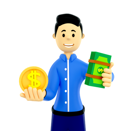 Investor holding money 3D Illustration