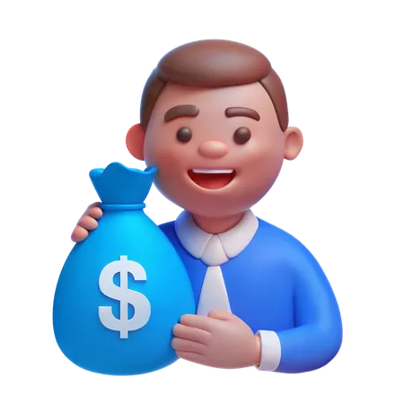 Investor with Money Bag  3D Illustration