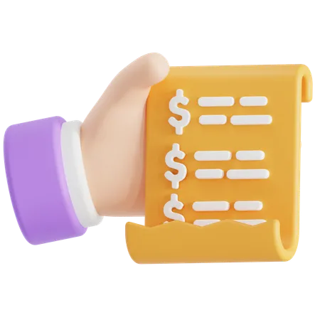 Hand Holding Grocery Invoices 3D Icon