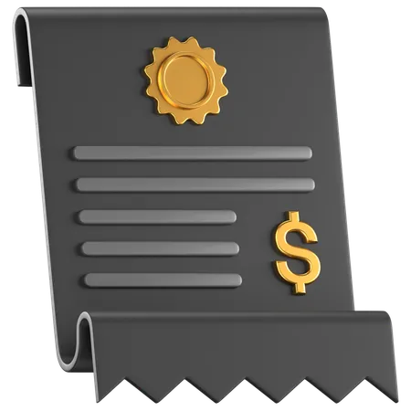 3 D Icon Of A Black Invoice Paper With Gold Details 3D Icon