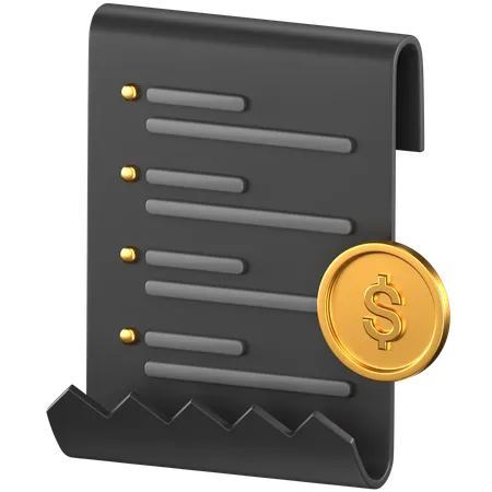 3 D Icon Of A Black Receipt Paper With A Gold Coin On The Side 3D Icon