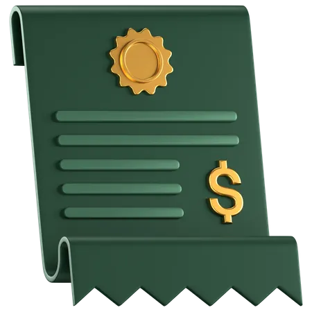 3 D Icon Of A Green Invoice Paper With Gold Details 3D Icon