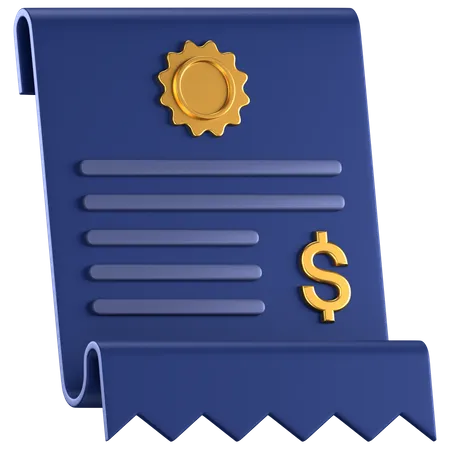 3 D Icon Of A Blue Invoice Paper With Gold Details 3D Icon