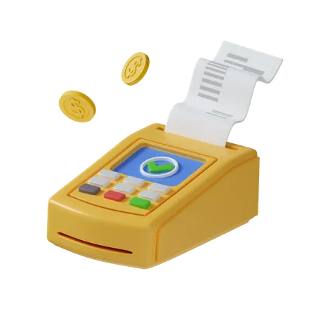 Yellow Payment Machine Or Pos Terminal Electronic Bill Payment And Credit Card With Invoice Or Paper Check Receipt Coin Isolated On White Background 3 D Illustration Or 3 D Render 3D Icon