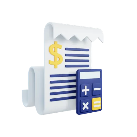 Invoice paper and calculator  3D Illustration