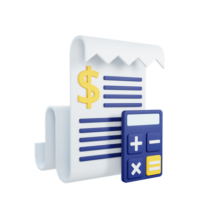 Invoice paper and calculator 3D Illustration