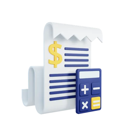 3 D Rendering Accounting Concept With Invoice Paper And Colorful Calculator 3D Illustration