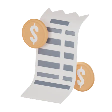 Paper Bill Receipt Payment Icons Complemented By Vibrant Coins Perfect For Conveying Essence Of Currency Exchange And Digital Payments 3 D Render Illustration 3D Icon