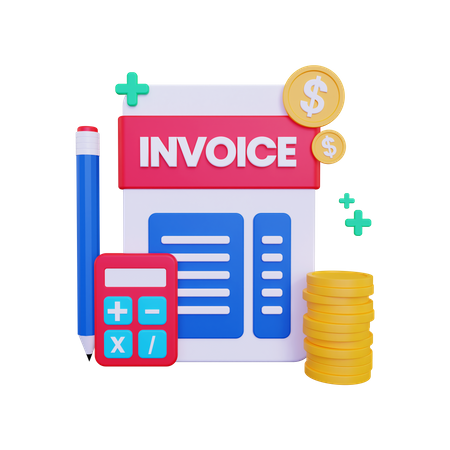 Invoice with a calculator and coins concept  3D Illustration