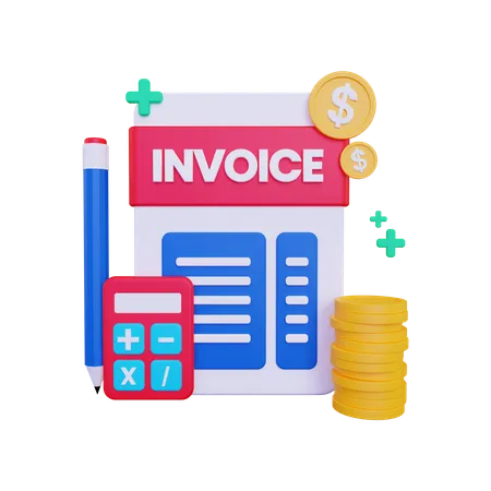 Invoice with a calculator and coins concept  3D Illustration