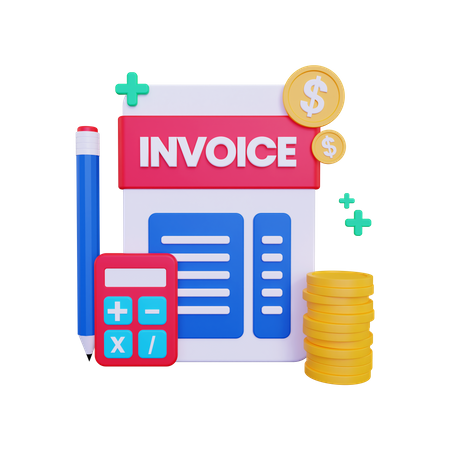Invoice with a calculator and coins concept 3D Illustration