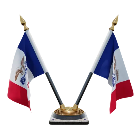 Iowa Double Desk Flag Stand  3D Flag