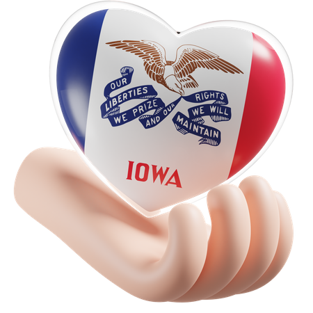 Iowa Flag Heart Hand Care  3D Icon