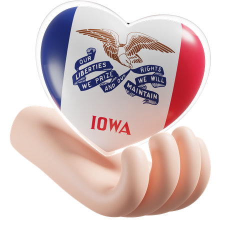 Iowa Flag Heart Hand Care 3D Icon
