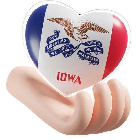 Iowa Flag Heart Hand Care  3D Icon