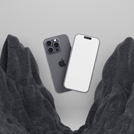 岩の中のiPhone 15 Pro Max  3D Illustration