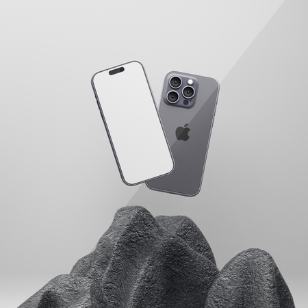 IPhone 15 Pro Max pairando sobre terreno rochoso  3D Illustration