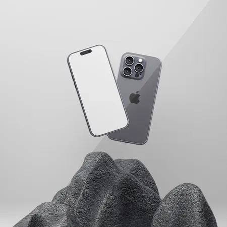 IPhone 15 Pro Max survolant un terrain rocheux  3D Illustration