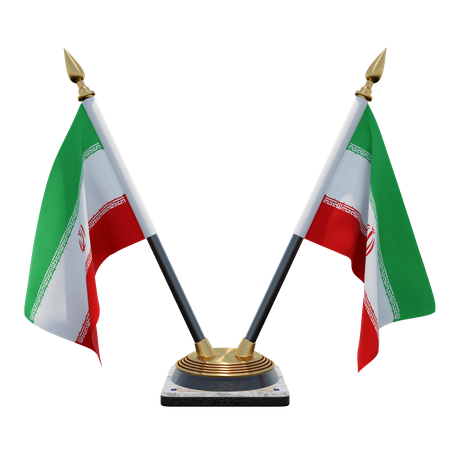 Iran Double Desk Flag Stand  3D Flag