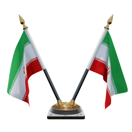 Iran Double Desk Flag Stand 3D Illustration