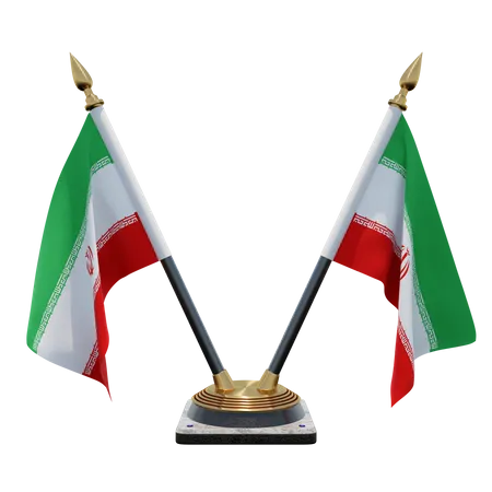 Iran Double (V) Desk Flag Stand 3D Icon