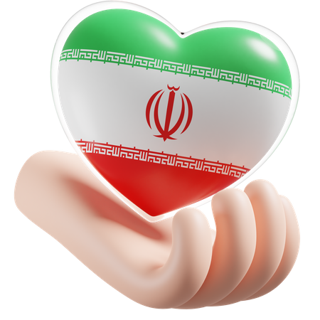 Iran Flag Heart Hand Care  3D Icon