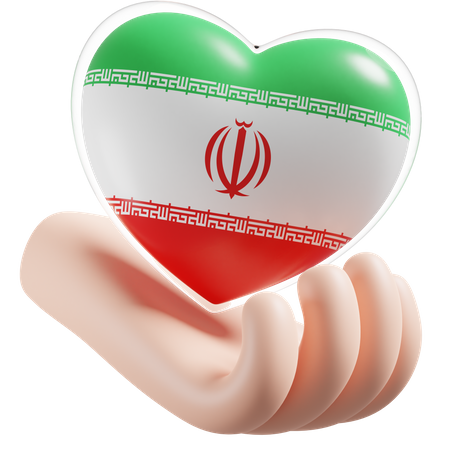 Iran Flag Heart Hand Care 3D Icon