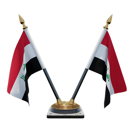 Iraq Double Desk Flag Stand  3D Illustration