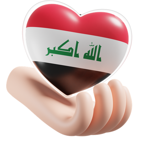 Iraq Flag Heart Hand Care 3D Icon