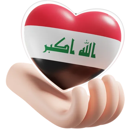 Iraq Flag Heart Hand Care  3D Icon