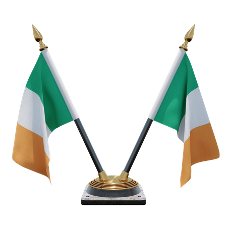 Ireland Double Desk Flag Stand 3D Illustration